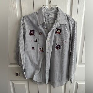 Mili Designs Button Up Shirt‎ Men's PM Black White Striped Embroidered Nautical